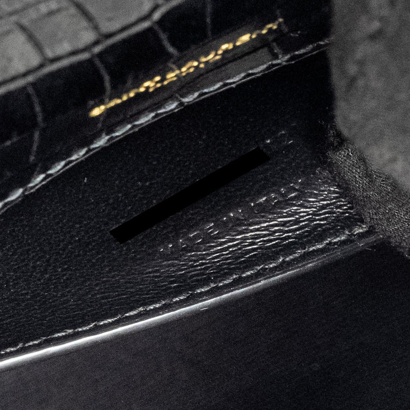 Saint Laurent/YSL Kate Tassel Bag Croc-Embossed Calfskin Black GHW