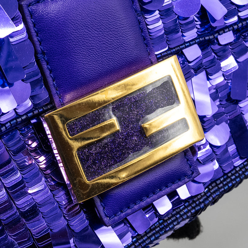 Fendi Baguette Bag Limited Edition Sequin/Leather Purple GHW