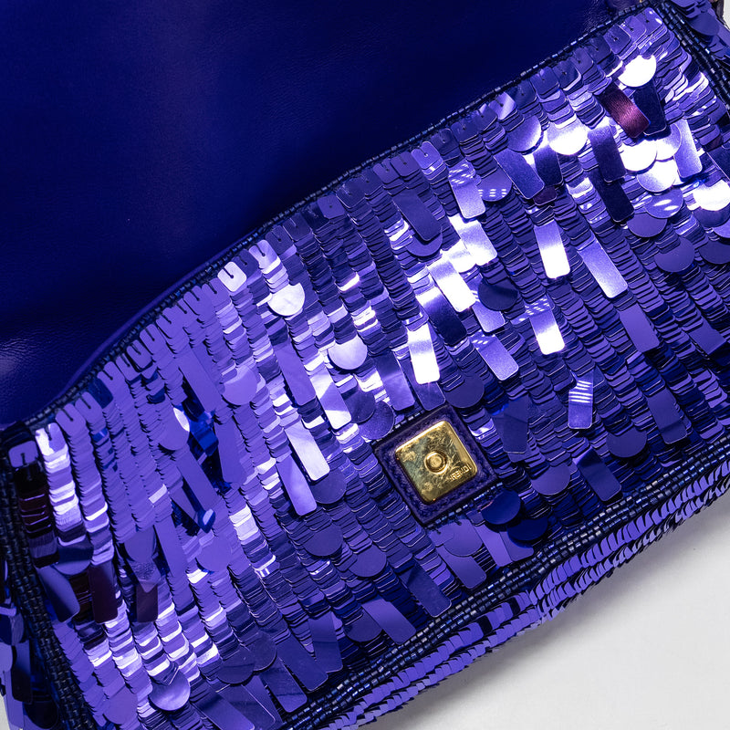 Fendi Baguette Bag Limited Edition Sequin/Leather Purple GHW