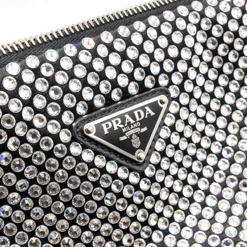 Prada Triangle pouch crystal embellished black SHW