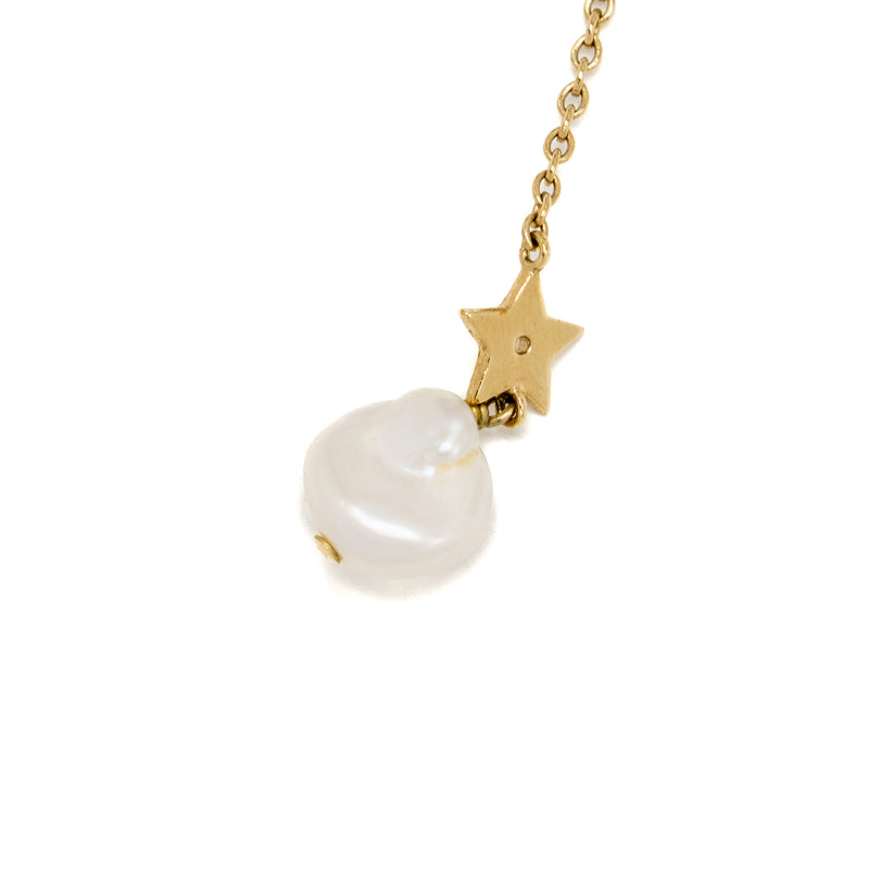 Dior CD Star and Pearl Drop Necklace Crystal Gold Tone