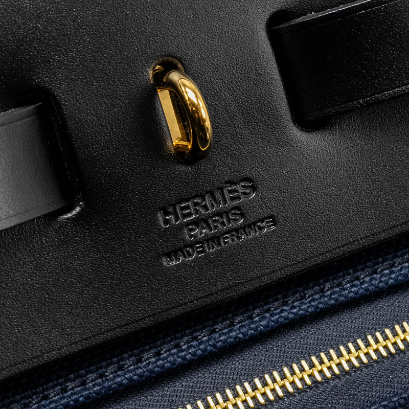 Hermes Herbag 31 zip bag canvas / Leather blue marine / black GHW stamp U