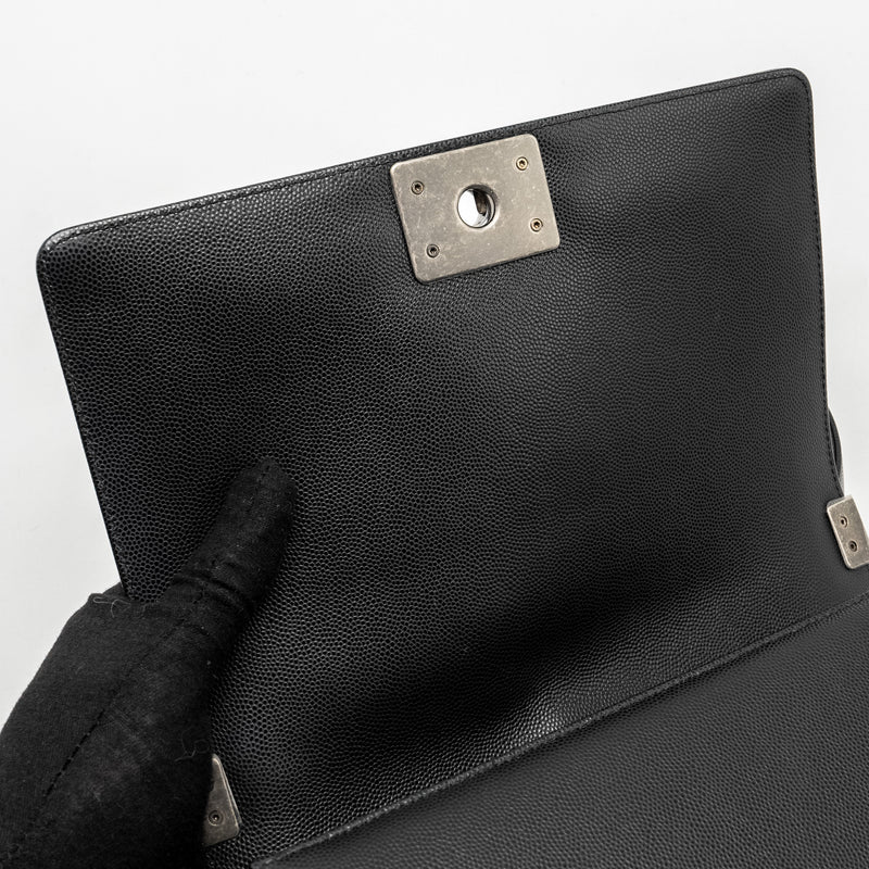 Chanel Medium Boy Bag Caviar Black Ruthenium Silver Hardware (Microchip)