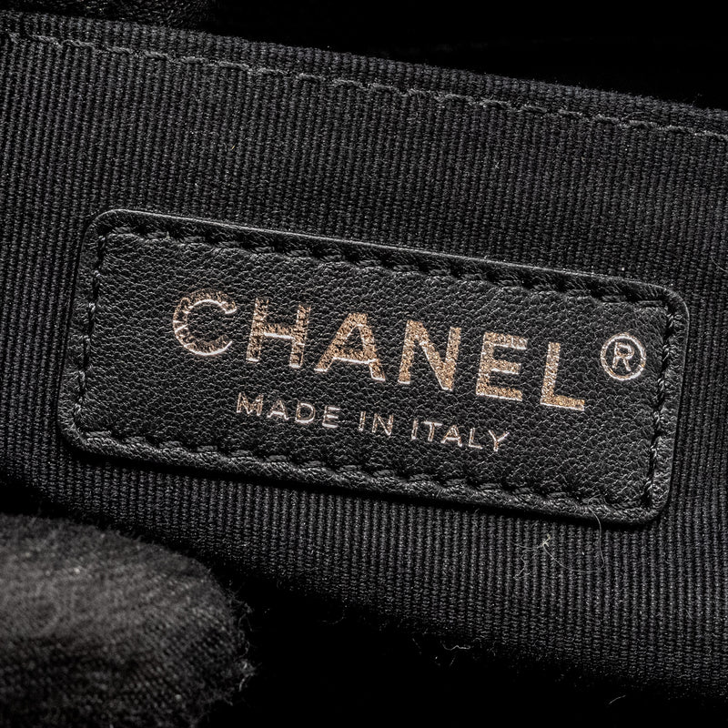 Chanel Medium Boy Bag Caviar Black Ruthenium Silver Hardware (Microchip)