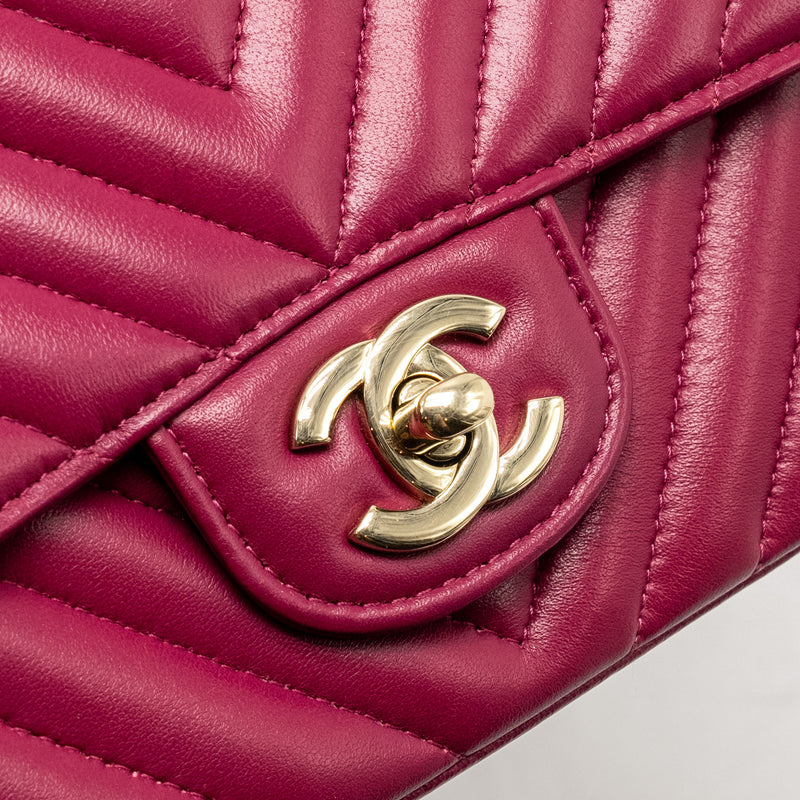 Chanel Mini Square Chevron Lambskin Raspberry Red LGHW