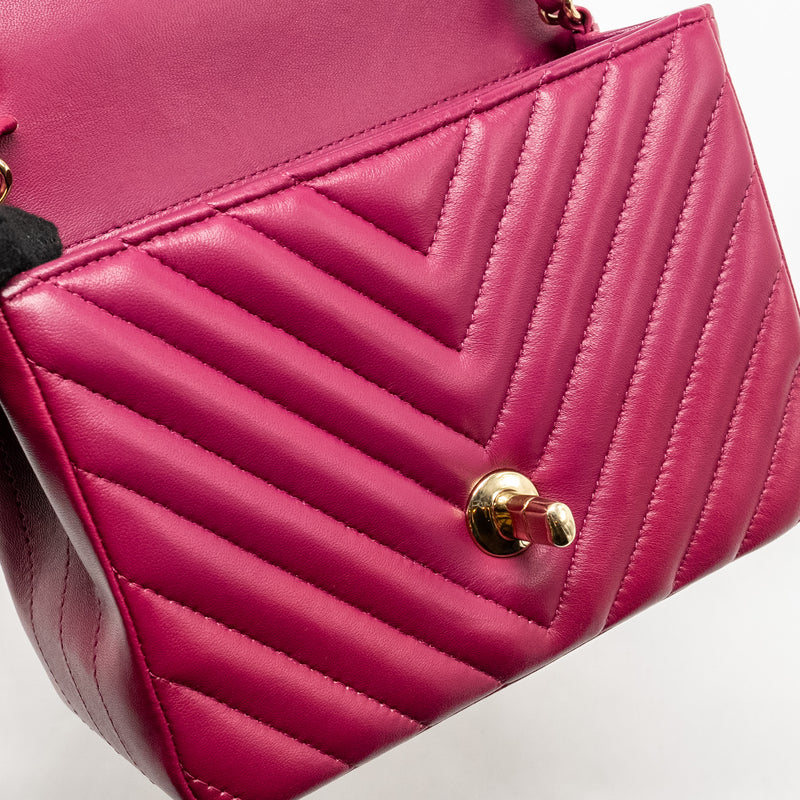 Chanel Mini Square Chevron Lambskin Raspberry Red LGHW