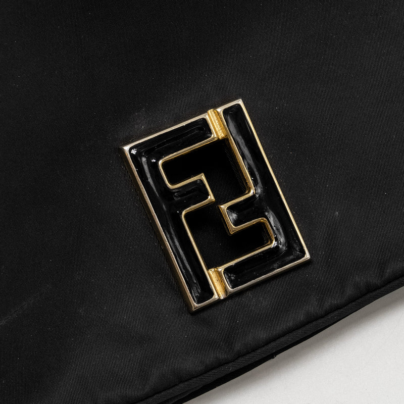 Fendi Vintage FF Flap Shoulder Bag Nylon Black GHW