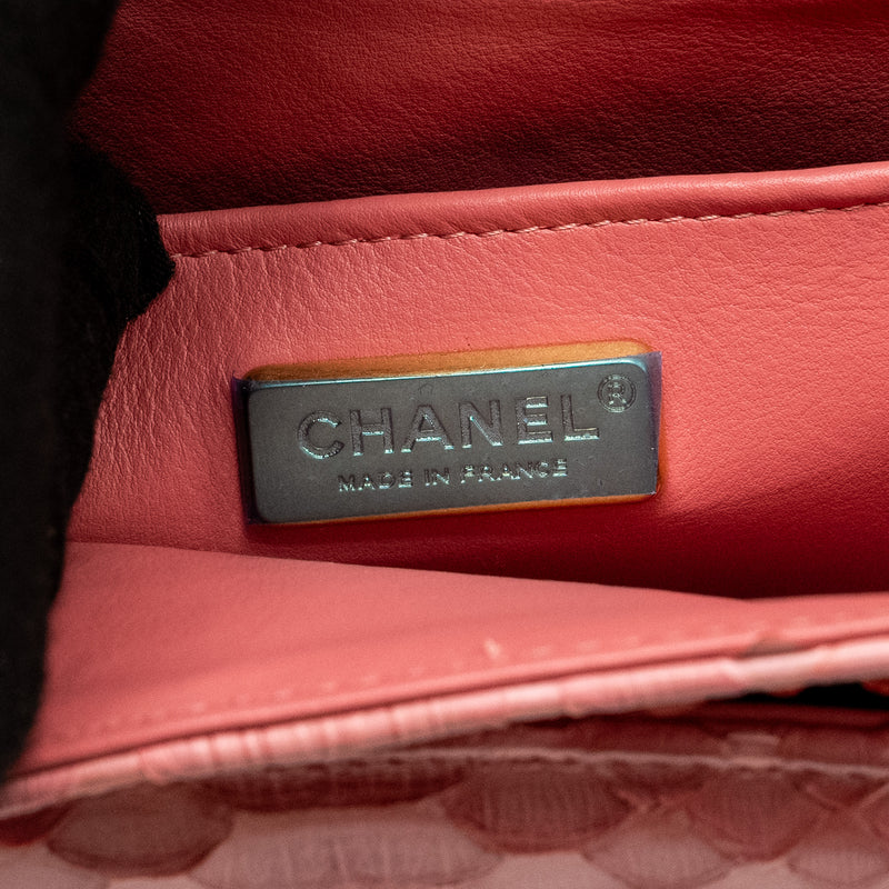 Chanel Medium Flap Bag with Detailed Charms Python Pink GHW