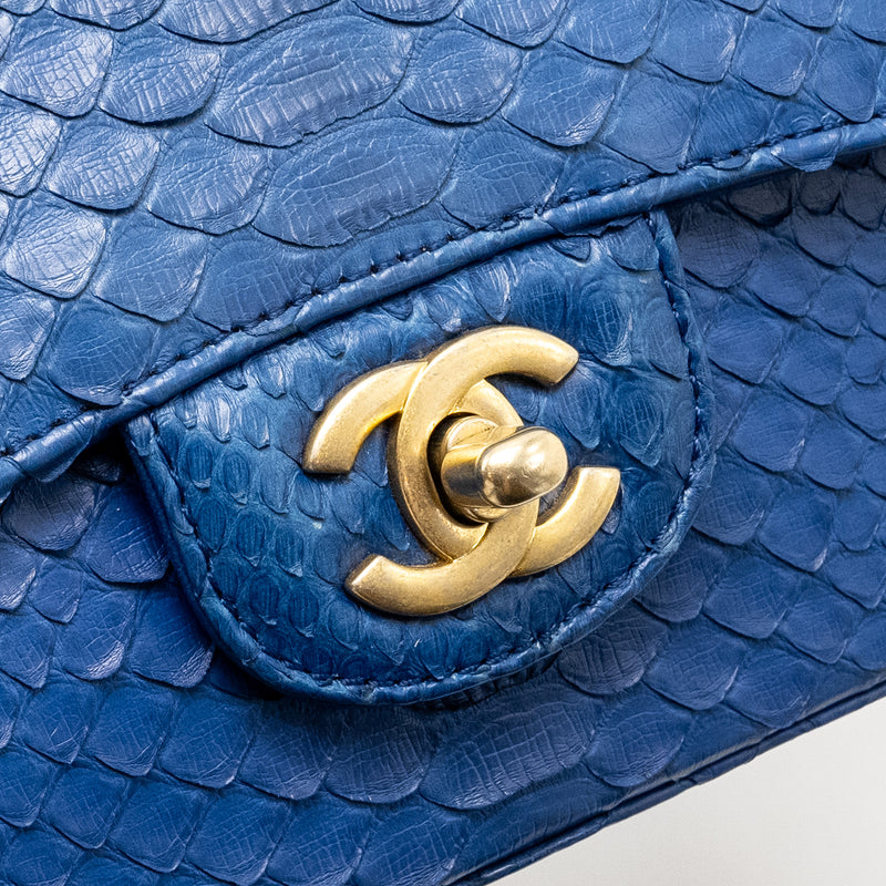 Chanel Mini Rectangular Flap Bag Python Blue GHW