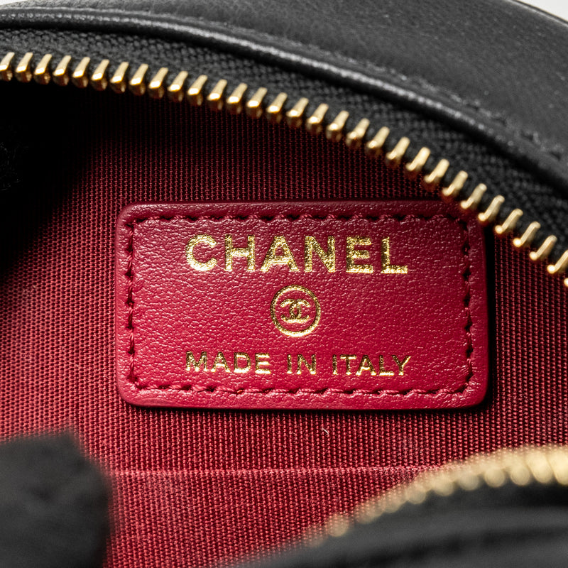 Chanel 19 round clutch with chain lambskin black with multicolor hardware