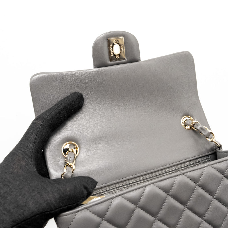 Chanel Mini Rectangular Flap Bag Lambskin Grey LGHW (microchip)