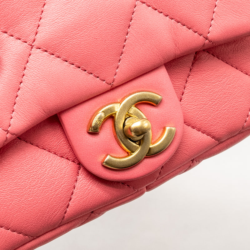 Chanel Mini Funky Town Flap Bag Lambskin Pink GHW (Microchip)