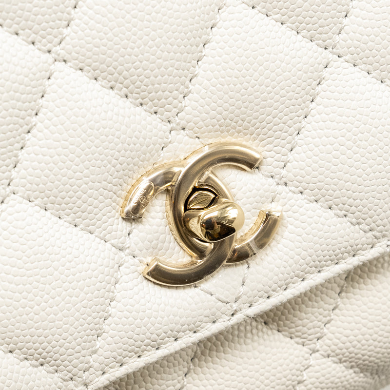 Chanel Mini Coco Handle Caviar White LGHW (Microchip)