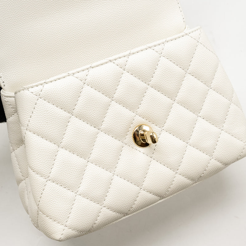 Chanel Mini Coco Handle Caviar White LGHW (Microchip)