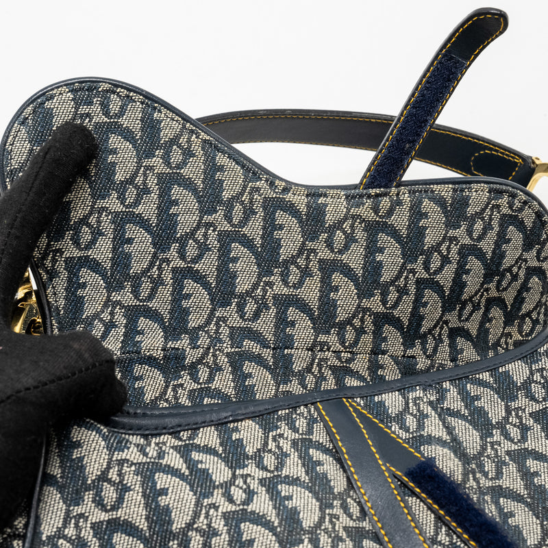 Dior Vintage Saddle Bag Canvas / Leather Blue/Multicolour GHW