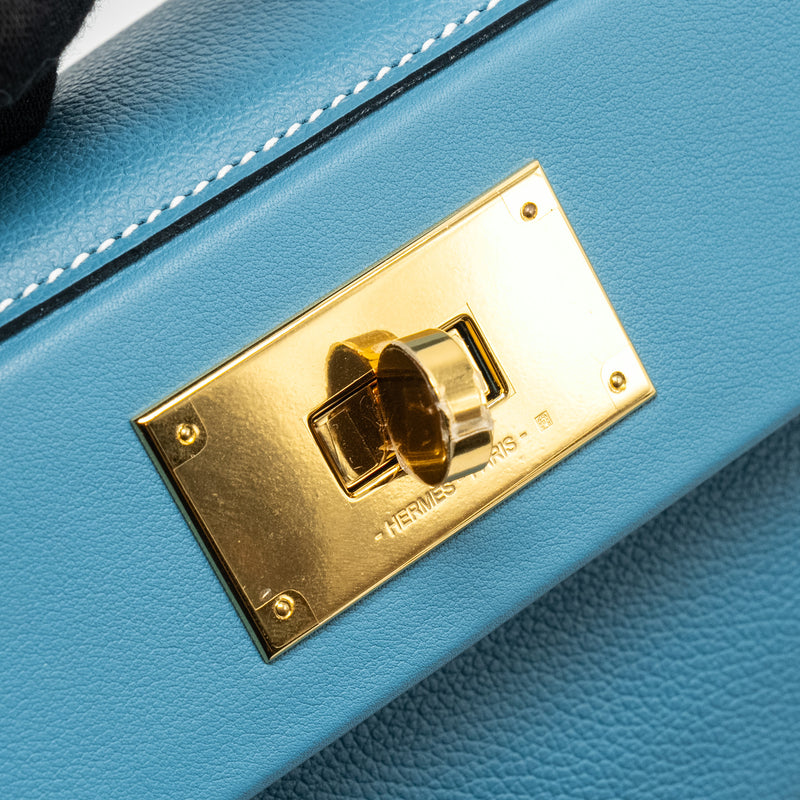 Hermes Mini 24/24 2424-21 Bag Evercolor/Swift New Bleu Jean GHW Stamp B