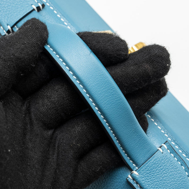 Hermes Mini 24/24 2424-21 Bag Evercolor/Swift New Bleu Jean GHW Stamp B