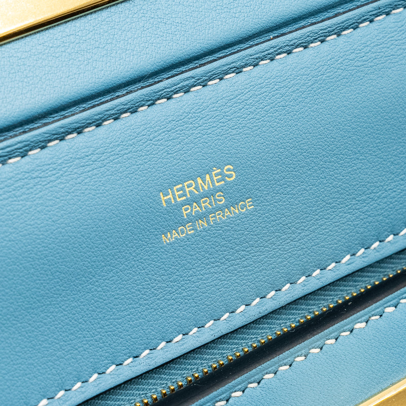 Hermes Mini 24/24 2424-21 Bag Evercolor/Swift New Bleu Jean GHW Stamp B