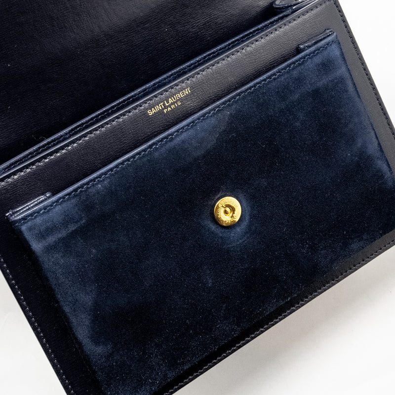 Saint Laurent /YSL Sunset Bag Python/Suede Navy GHW