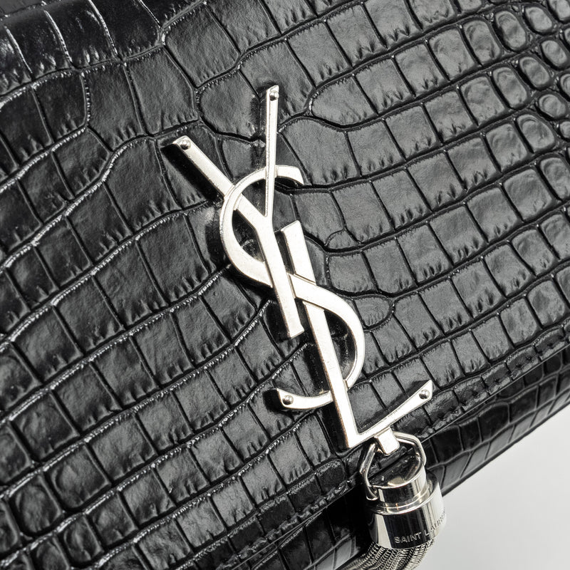 Saint Laurent /YSL Kate Small Chain Wallet With Tassel in Crocodile-Embossed Black SHW