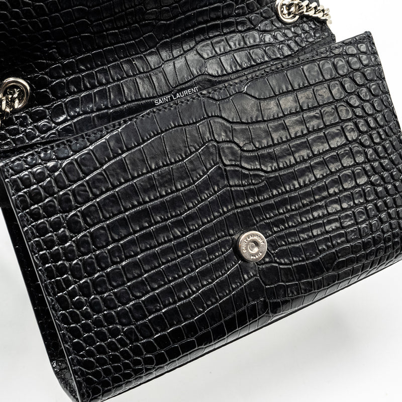 Saint Laurent /YSL Kate Small Chain Wallet With Tassel in Crocodile-Embossed Black SHW