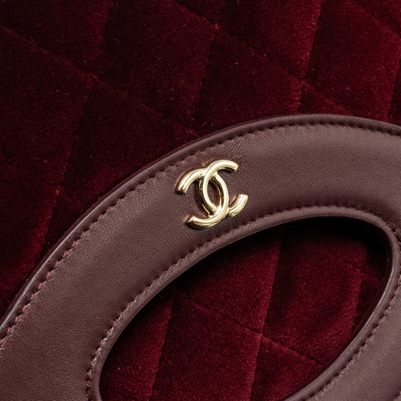 Chanel Folding Clutch Bag Velvet/Lambskin Burgundy LGHW