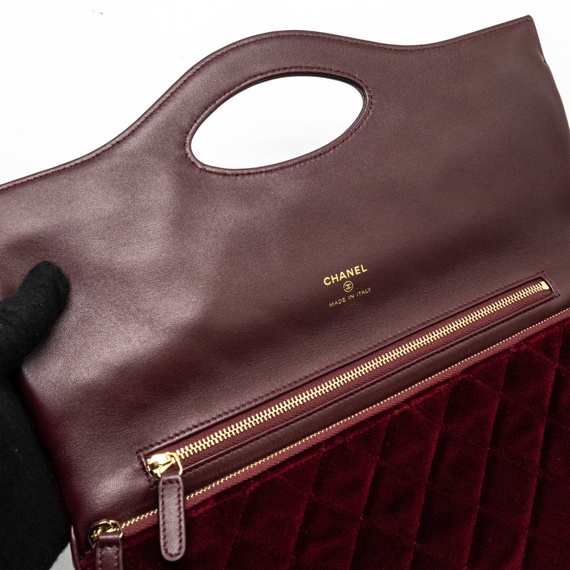 Chanel Folding Clutch Bag Velvet/Lambskin Burgundy LGHW