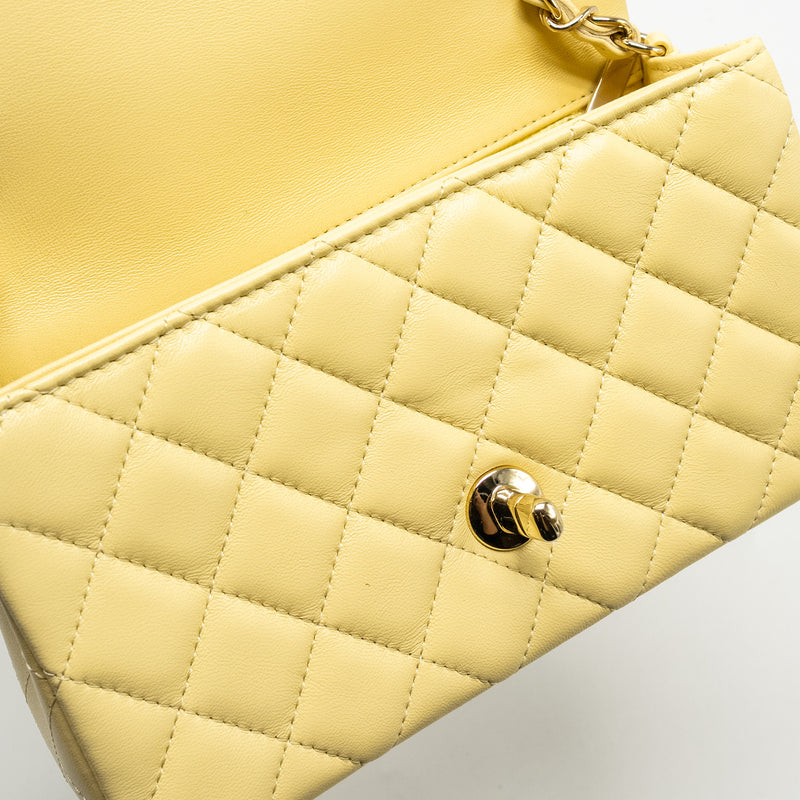 Chanel Mini Rectangular Flap Bag Lambskin Yellow LGHW