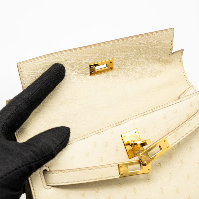 Hermes Kelly Pochette Ostrich Beton GHW Stamp Z