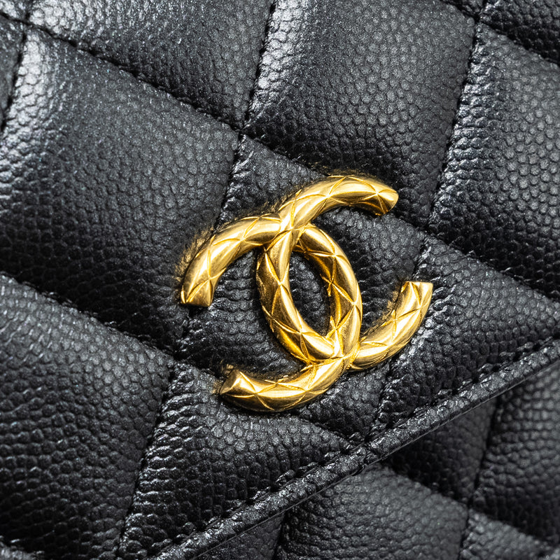 Chanel 23B mini flap wallet with adjustable chain caviar iridescent black GHW (Microchip)