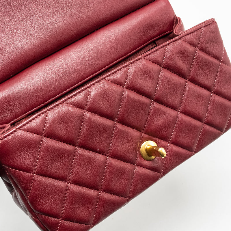 Chanel Lady Handle Bag Lambskin Burgundy GHW (Microchip)