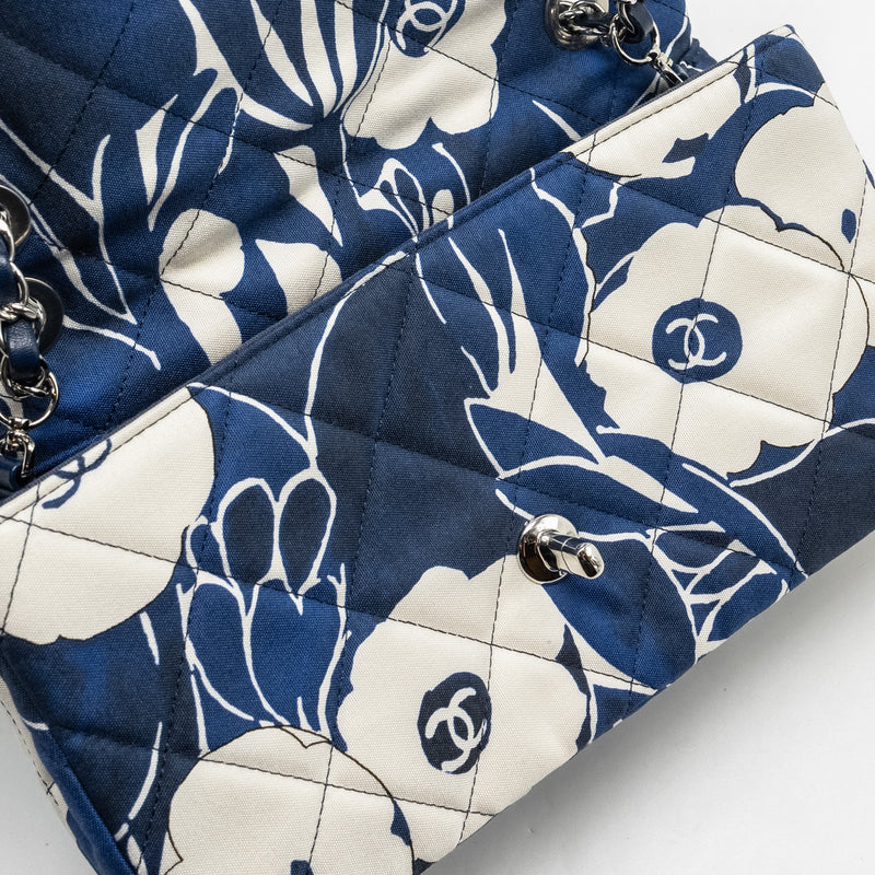 Chanel Medium Limited Edition Flora Printed Classic Flap Bag Silk Blue/White SHW (Microchip)