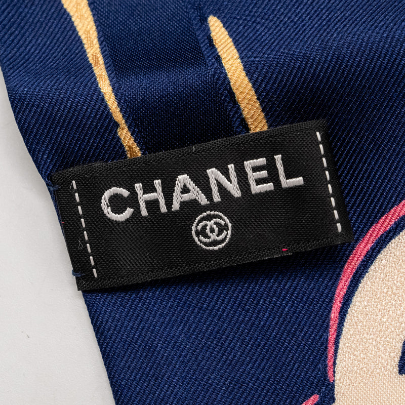 Chanel CC Logo Flower Print Large Twilly Navy/Multicolour