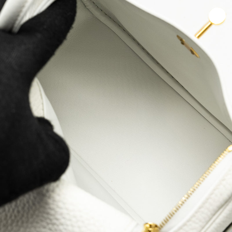 Hermes Mini Lindy Clemence New White GHW Stamp B