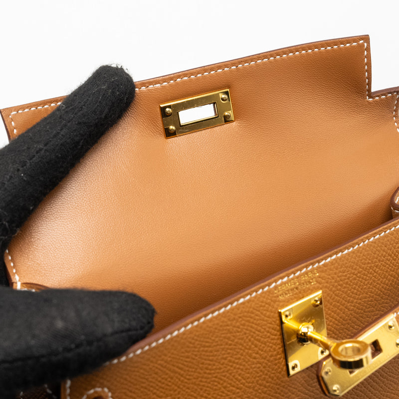 Hermes Mini Kelly II Epsom Gold GHW Stamp W