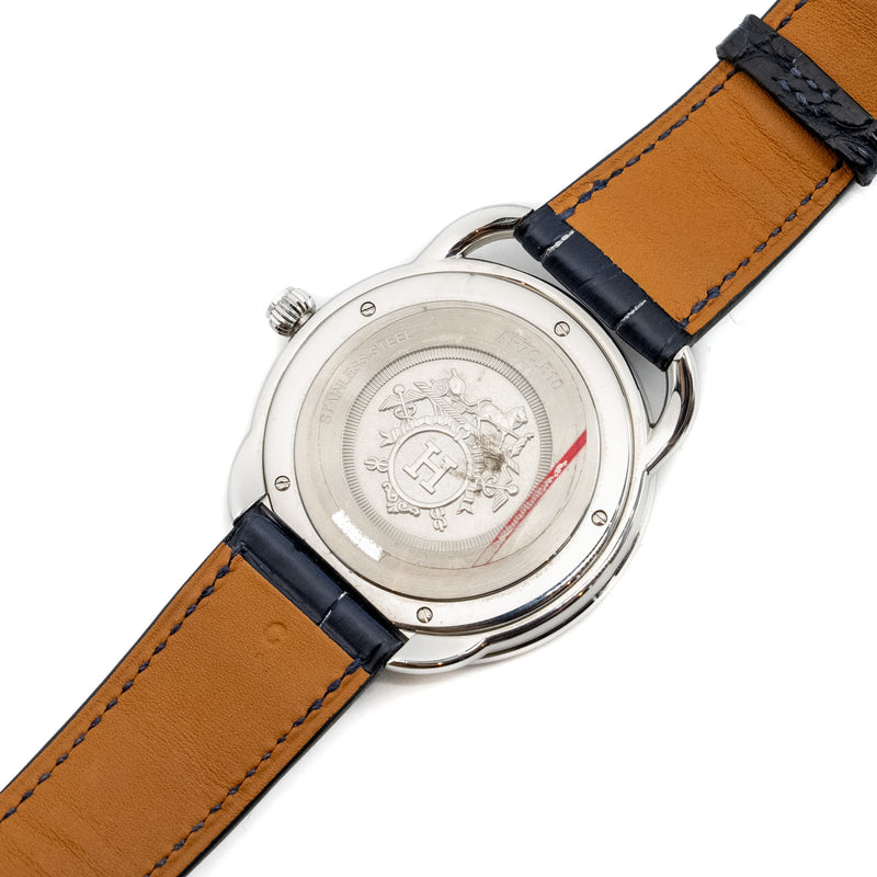 Hermes Arceau Watch, 40mm Large Model Blue-lacquered Dial with Alligator Bleu Abysse Strap