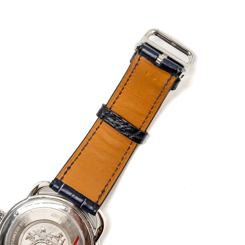 Hermes Arceau Watch, 40mm Large Model Blue-lacquered Dial with Alligator Bleu Abysse Strap