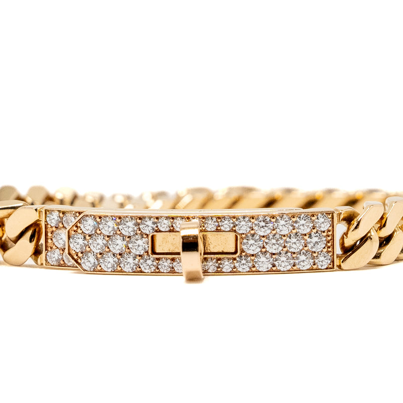 Hermes Size SH Gourmette Bracelet Rose Gold, Diamonds