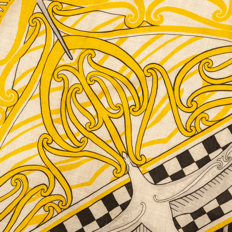 Hermes 140cm cashmere/ silk scarf Kara Ora multicolour yellow/ grey / beige