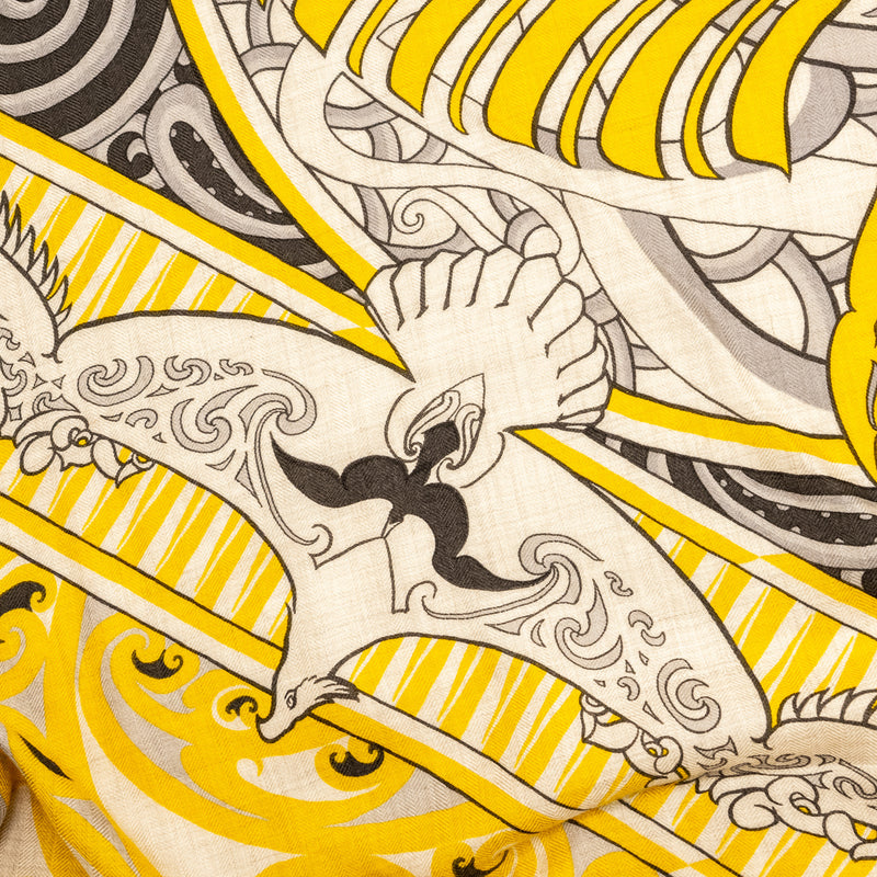 Hermes 140cm cashmere/ silk scarf Kara Ora multicolour yellow/ grey / beige