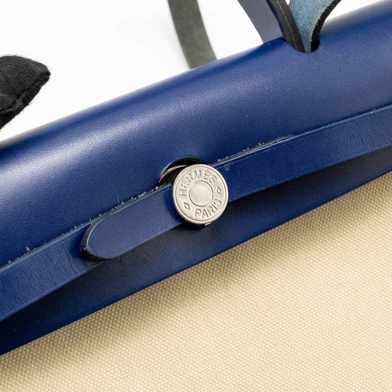 Hermes Herbag 31 Zip Bag Canvas/Leather Blue SHW Stamp Z
