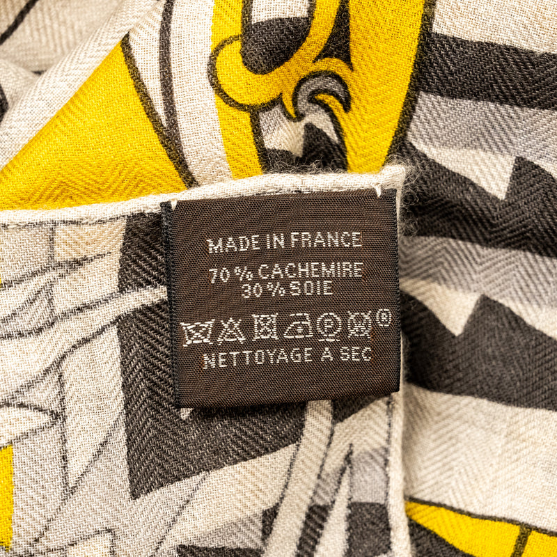 Hermes 140cm cashmere/ silk scarf Kara Ora multicolour yellow/ grey / beige