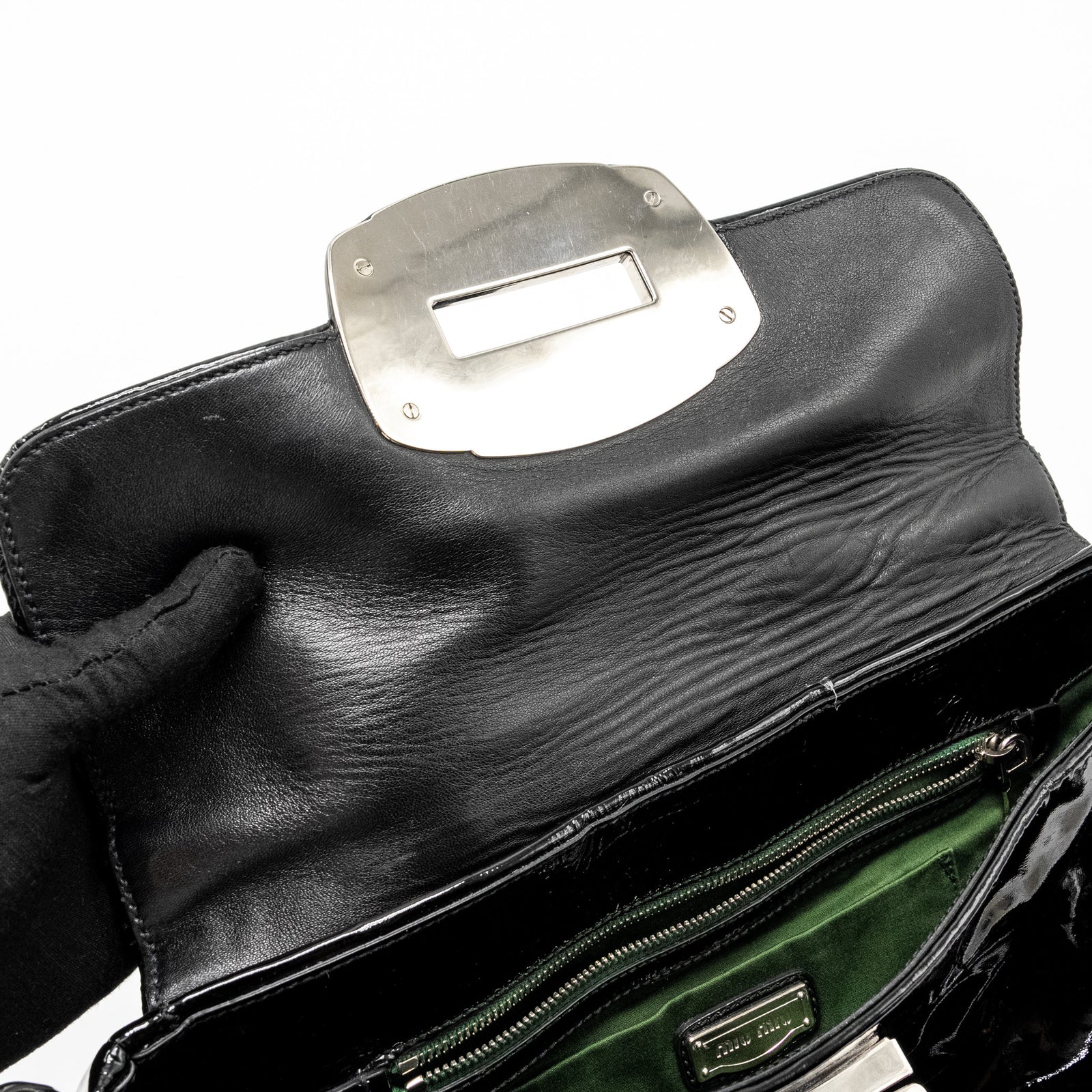 Miu Miu Turnlock Tote Bag Patent Black SHW