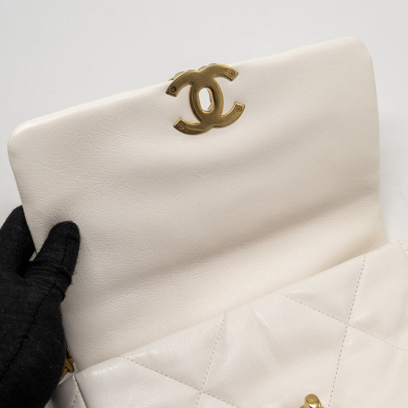 Chanel Small 19 Bag Shiny Lambskin White Multicolour Hardware