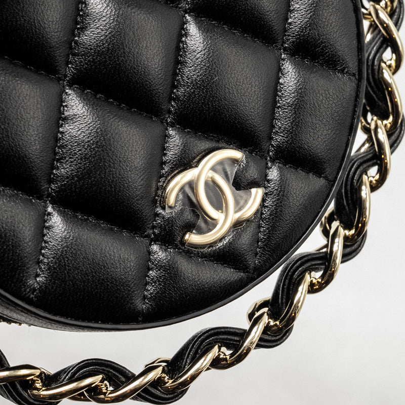 Chanel 22C Round Clutch With Chain Lambskin Black GHW