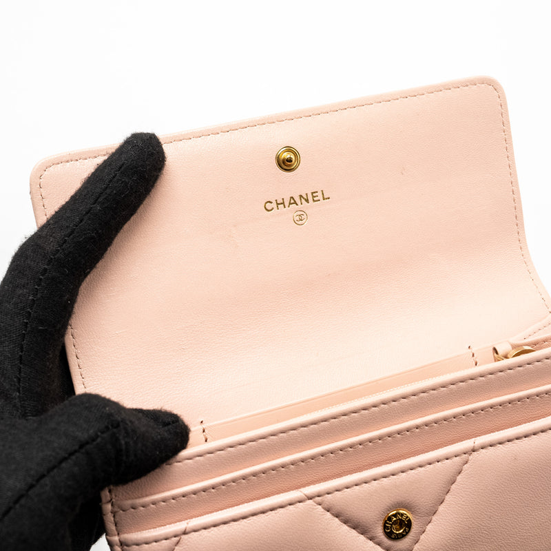 Chanel 19 Long Flap Wallet Lambskin Pink GHW (Microchip)