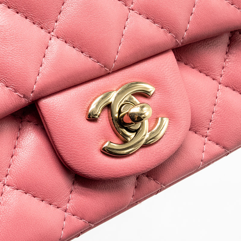 Chanel Mini Square Flap Bag Lambskin PInk LGHW (Microchip)