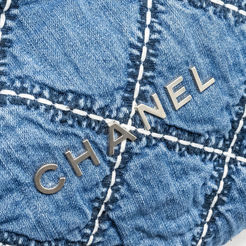 Chanel Small 22 Bag Denim Blue/White SHW (Microchip)