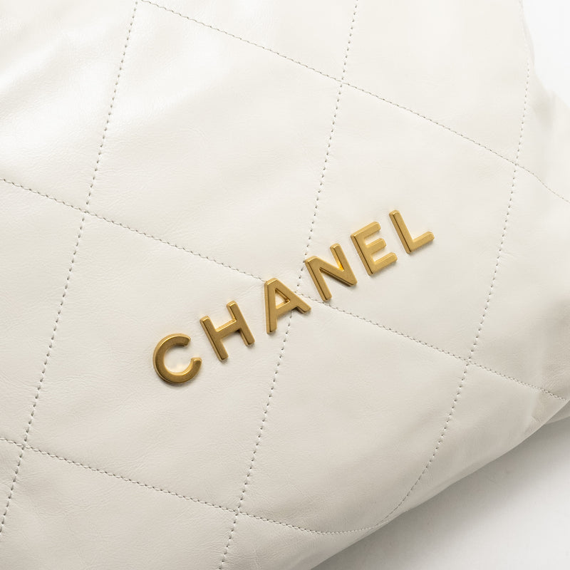 Chanel Medium 22 Bag Calfskin White GHW (Microchip)