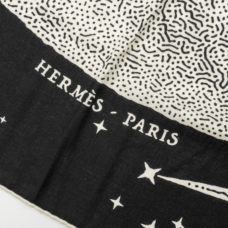 Hermes 140cm Clair De Lune Cashmere/Silk Black/Blanc